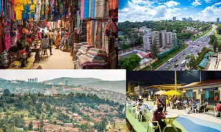 Panoramic evening view of the illuminated Kigali Convention Centre dome and modern cityscape - GoodAV Filming Guide