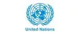 Blue United Nations logo with a world map and olive branches on a white background.