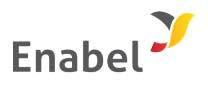 Enabel logo featuring dark grey text and a stylized bird icon in black, yellow, and red on a white background.