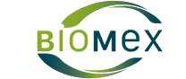 Biomex logo in green and teal with curved swoosh elements symbolizing life sciences and biotechnology.