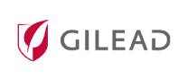 Gilead Sciences logo featuring a red leaf shield icon and grey sans-serif typography.