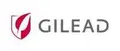 Gilead Sciences logo featuring a red leaf shield icon and grey sans-serif typography.